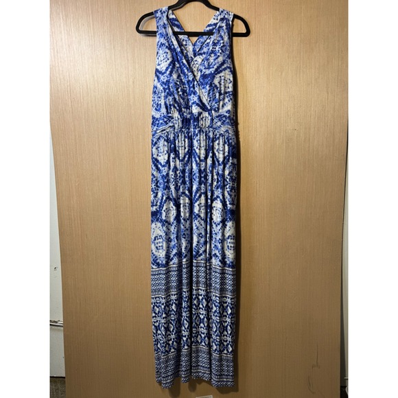 Soma Intimates Upist Blue White Maxi Dress Womens XL Sleeveless Criss Cross Back - Picture 1 of 6